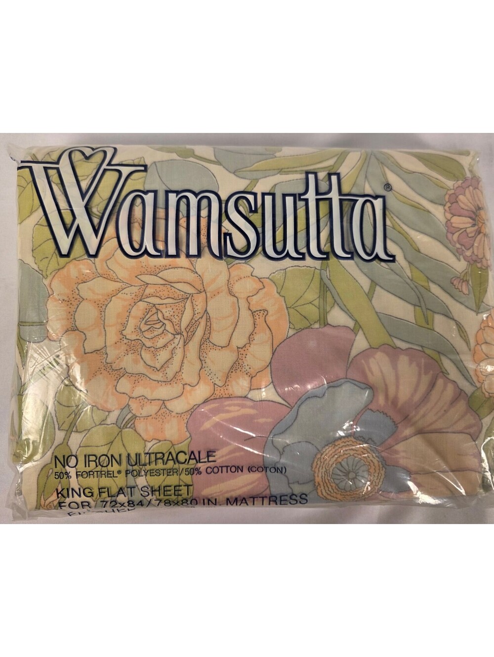 Vintage Wamsutta Ultracale Watercolor Garden Sheet Factory Sealed NOS USA